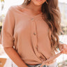 Mocha Mornings Waffle Knit Top In Iced Latte Image - 1