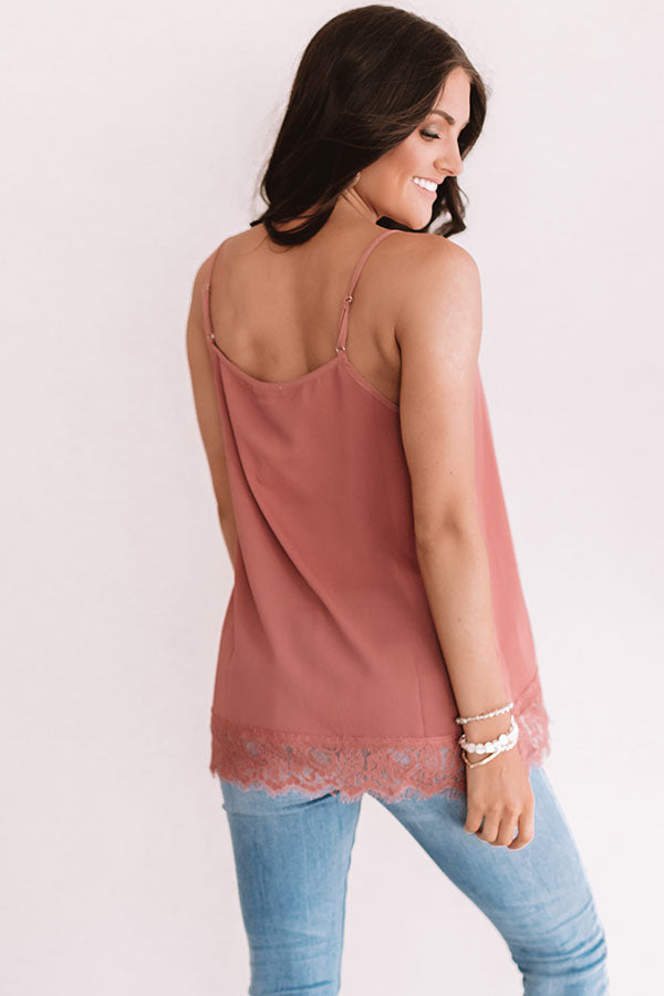 Time For Romance Lace Trim Tank in Dark Blush Image - 5