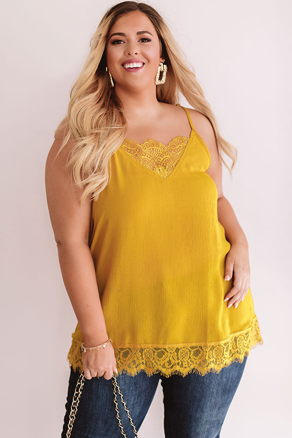 Time For Romance Lace Trim Tank in Mustard Curves Image - 2