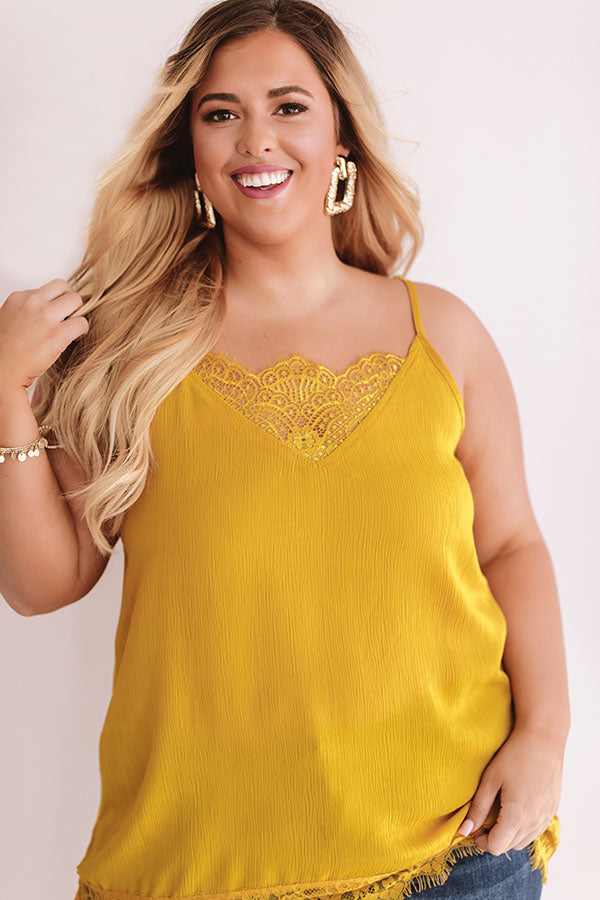 Time For Romance Lace Trim Tank in Mustard Curves Image - 3