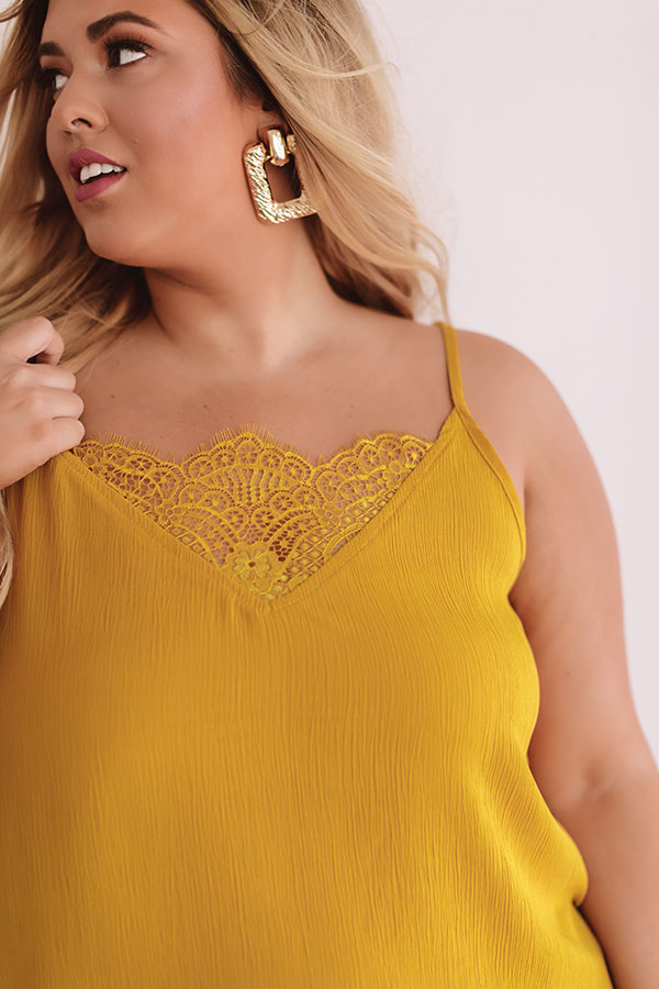 Time For Romance Lace Trim Tank in Mustard Curves Image - 4
