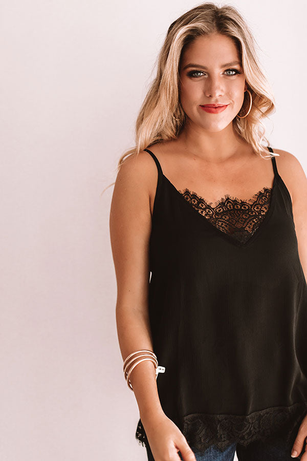 Time For Romance Lace Trim Tank in Black Image - 3