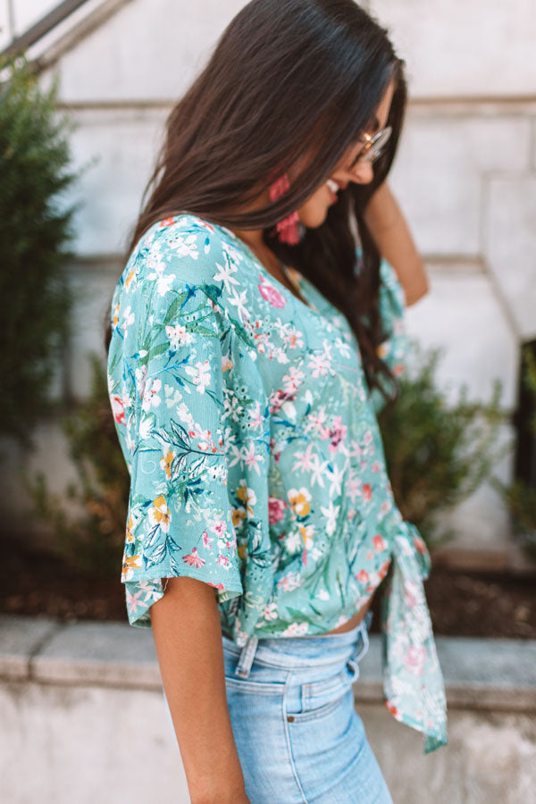 Bellinis By The Coast Eyelet Tie Top In Light Turquoise Image - 5