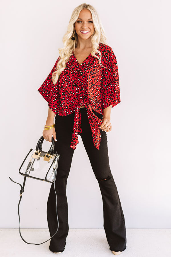 Notoriously Chic Leopard Tie Top In Red Image - 1
