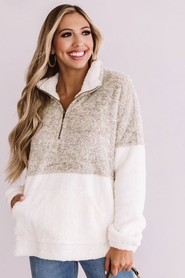 More Lattes, Please Sherpa Pullover In Beige Image - 1
