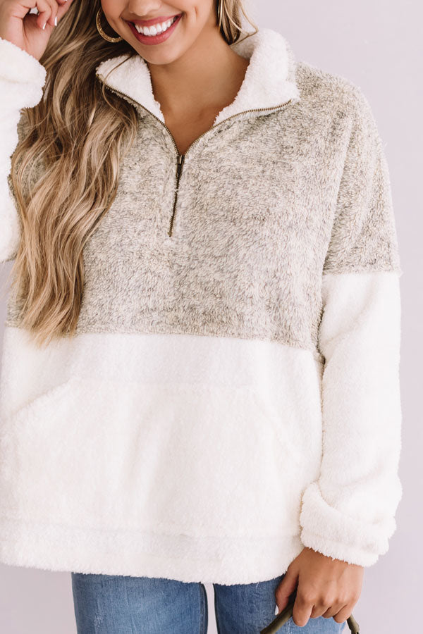More Lattes, Please Sherpa Pullover In Beige Image - 2