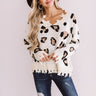 Let The Music Fray Leopard Sweater In Cream Image - 1