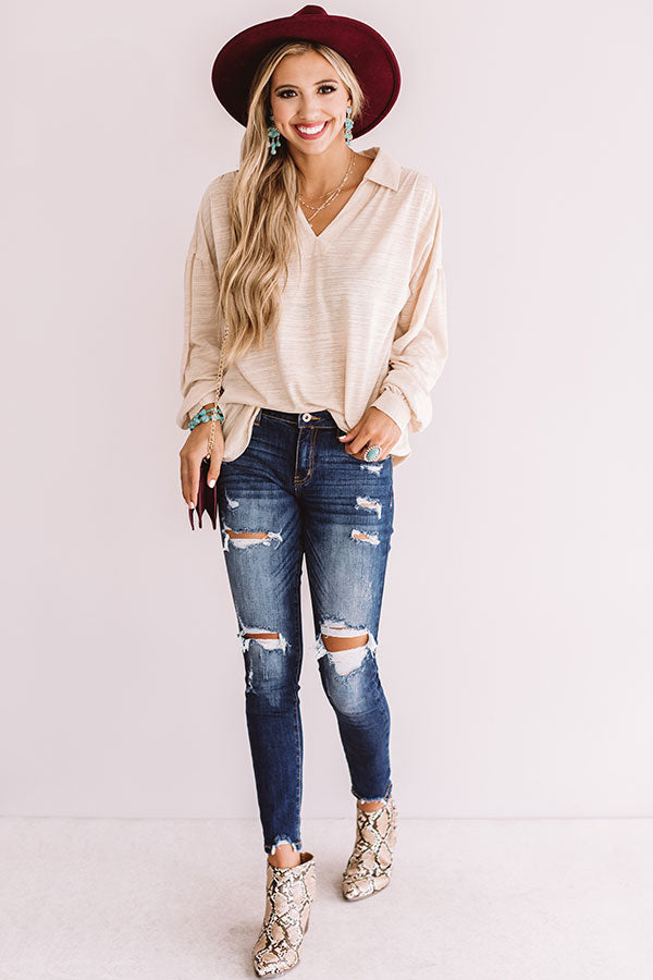 Making It Up As I Go Shift Top In Beige Image - 1