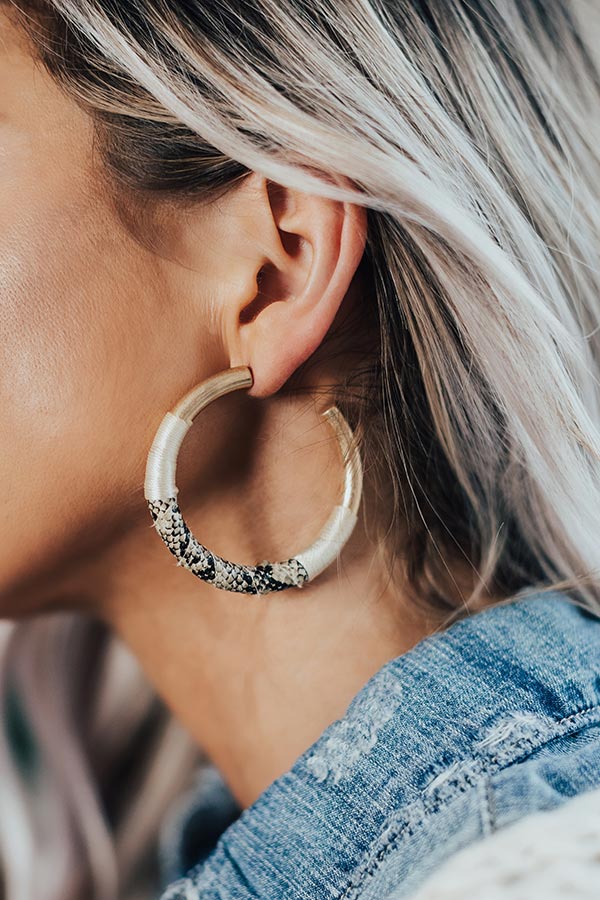 Your Biggest Fan Snake Print Earrings In Stone Image - 2