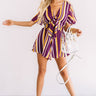 Full Of Spirit Front Tie Stripe Romper in Purple Image - 1