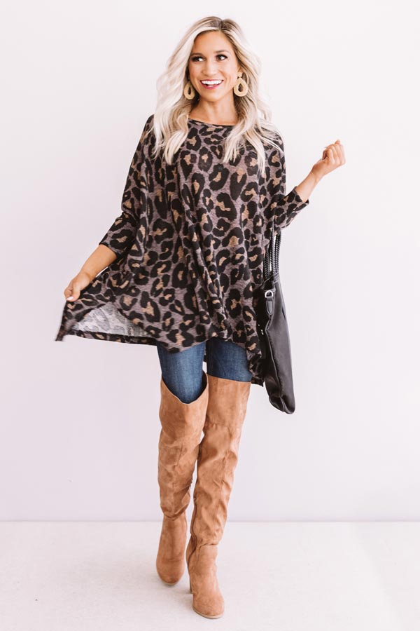 Spotted On The Runway Leopard Shift Top In Hazelnut