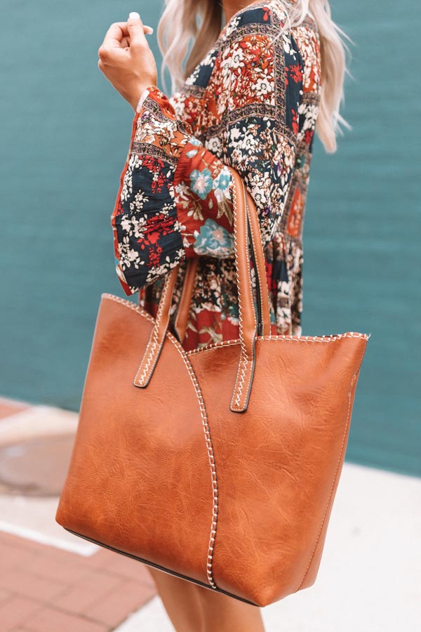 Weekend In NYC Faux Leather Tote In Maple