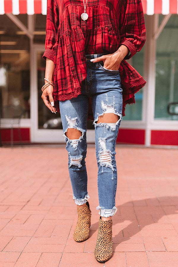 The Etta High Waist Distressed Ankle Skinny in Dark Wash