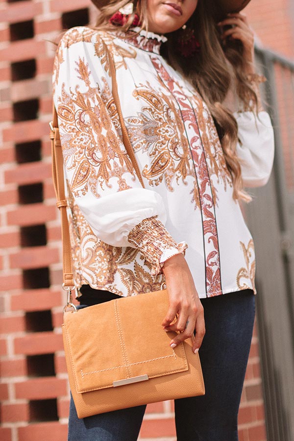 Champagne And Chic Faux Leather Crossbody In Camel Image - 2