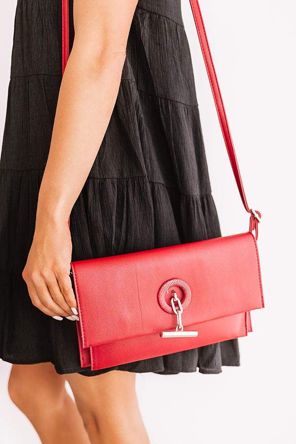 City Nights Faux Leather Clutch In Crimson Image - 1