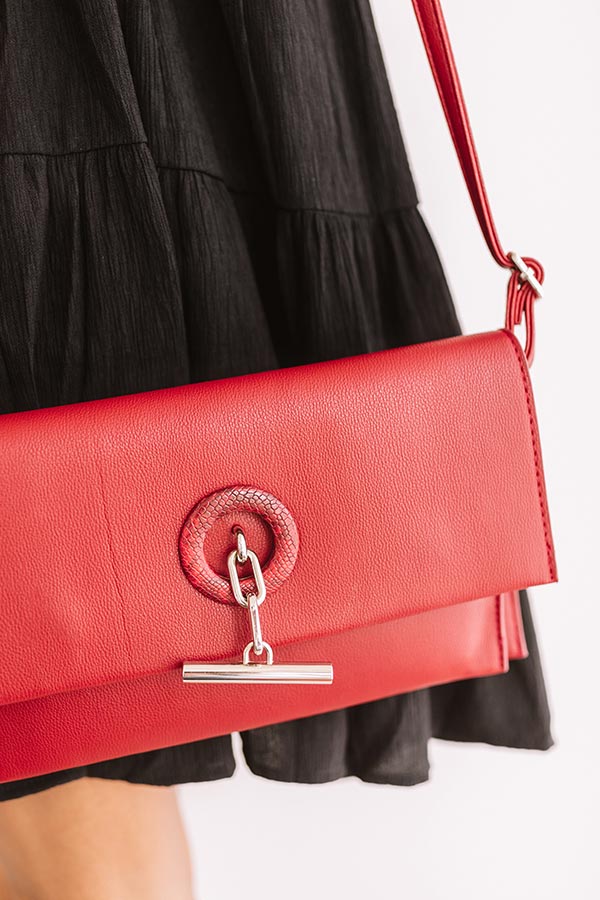 City Nights Faux Leather Clutch In Crimson Image - 2