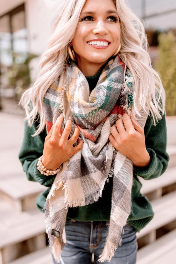 Wrapped In Warmth Plaid Blanket Scarf