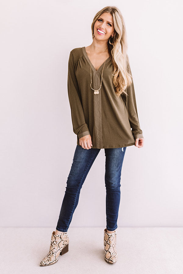 For Love and Lattes Shift Top in Martini Olive