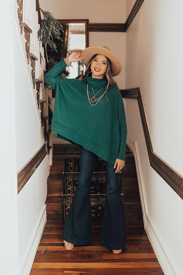 Sedona Snuggles Waffle Knit Sweater In Hunter Green