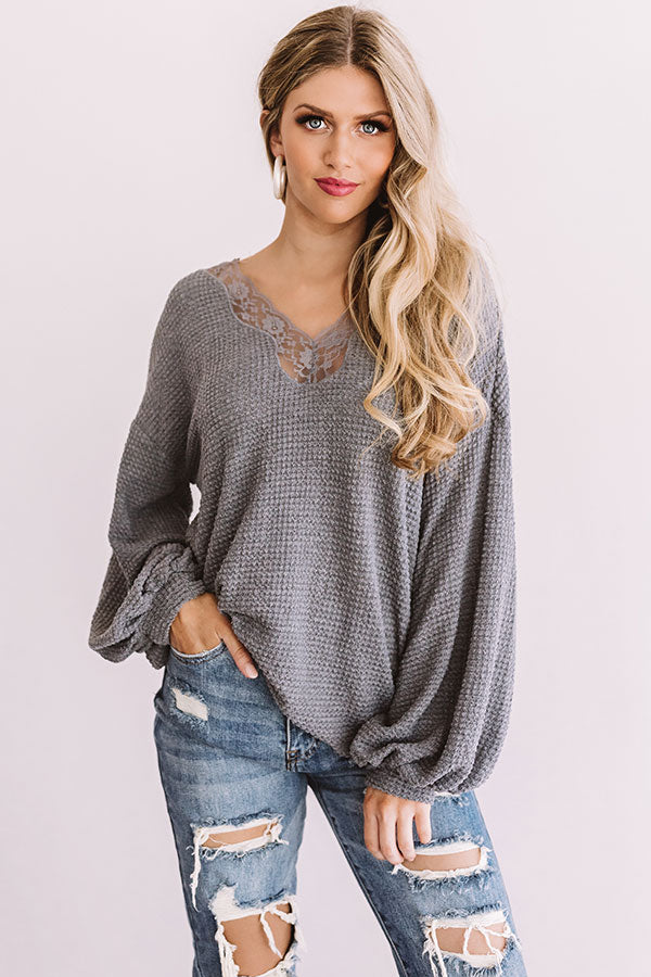Kisses By Midnight Waffle Knit Top In Grey Image - 1