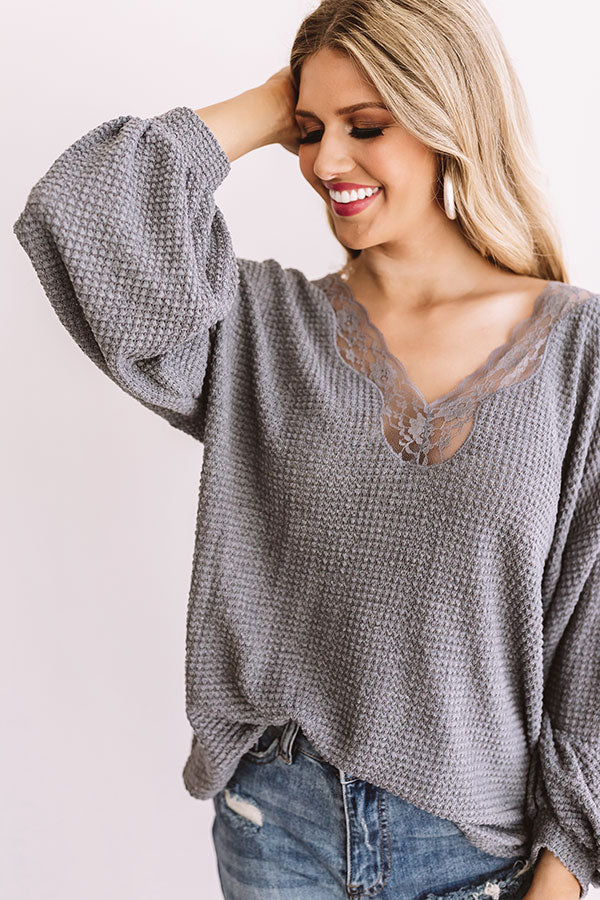 Kisses By Midnight Waffle Knit Top In Grey Image - 2