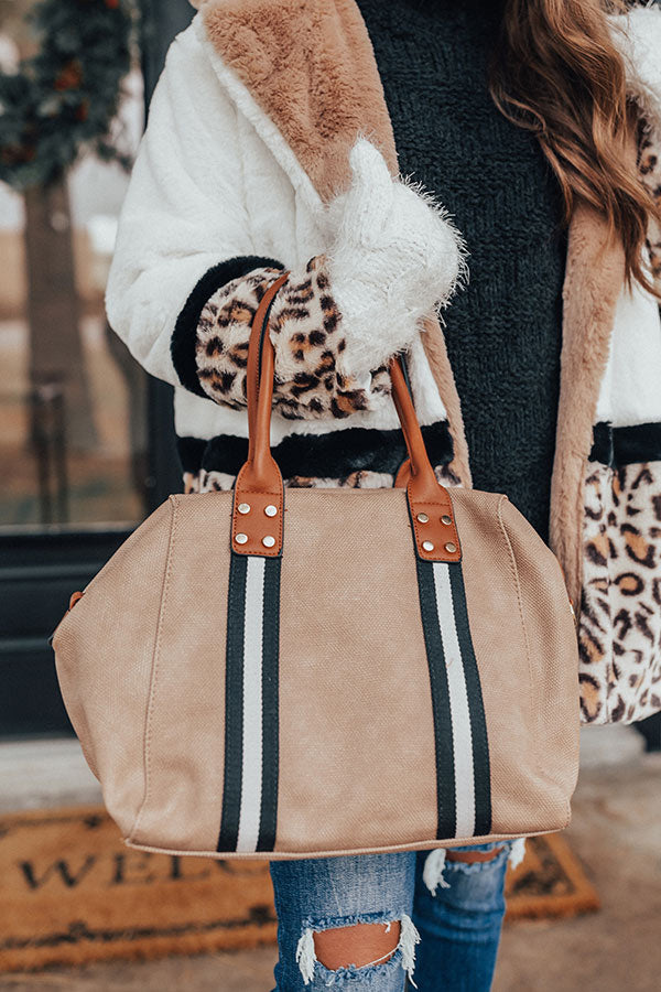 Tribeca Travels Faux Leather Tote in Warm Taupe