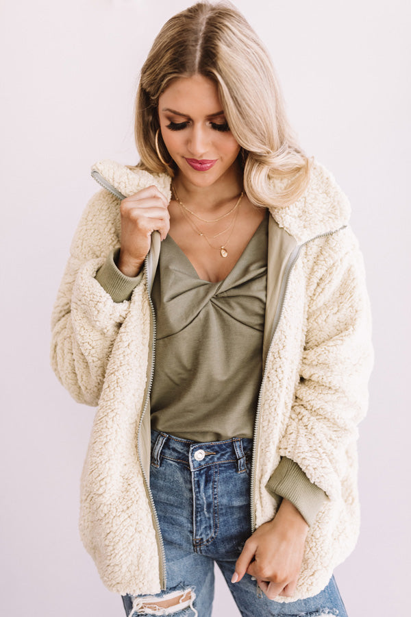 Toasty In Tahoe Reversible Sherpa Jacket In Sage