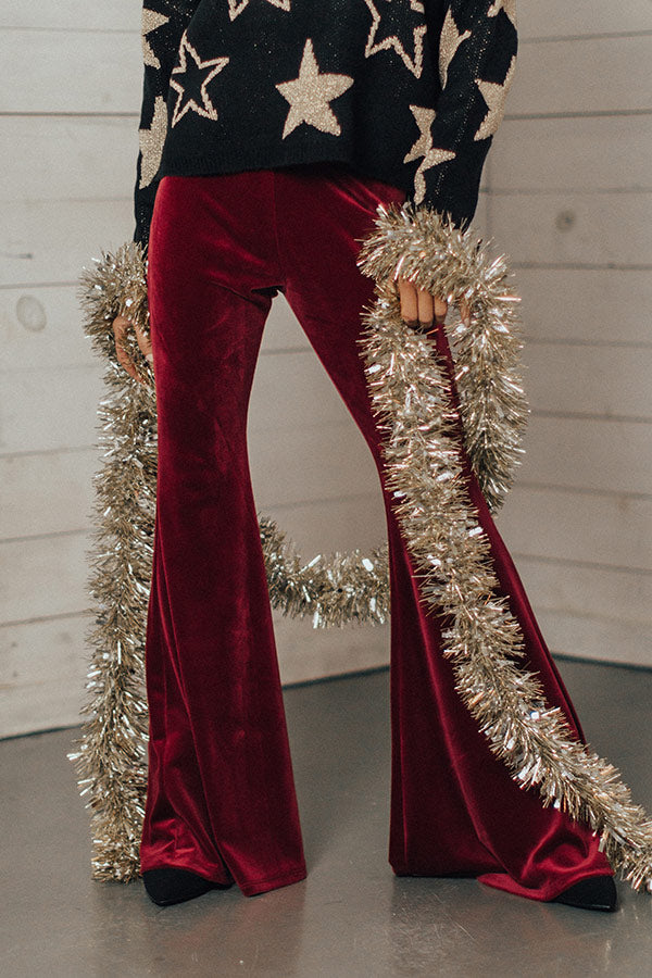 The Stassi High Waist Velvet Flares In Wine