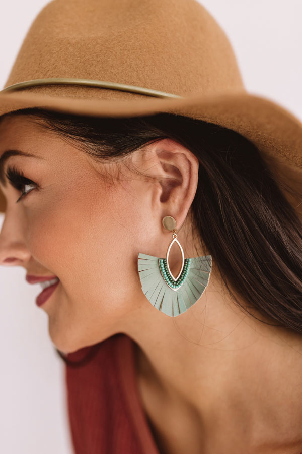 Charm Life Faux Leather Fan Earrings in Olive