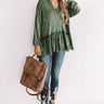 Stay By The Fire Crochet Trim Hoodie In Olive Image - 1