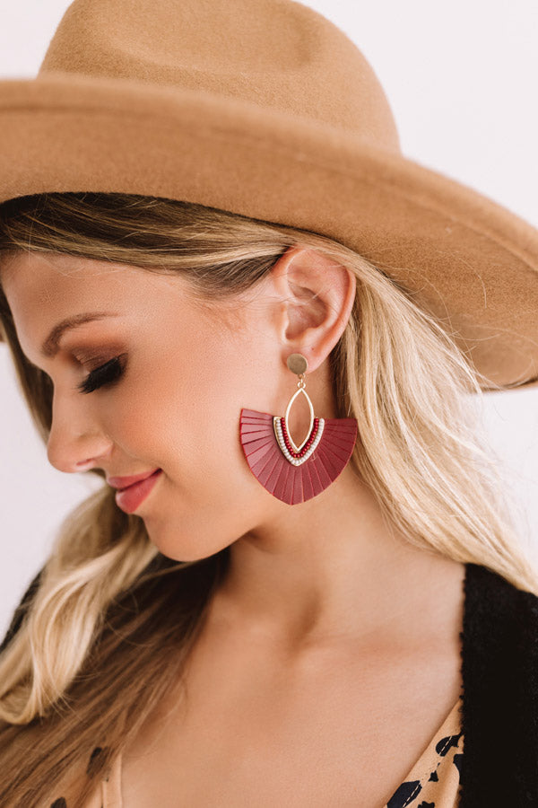 Charm Life Faux Leather Fan Earrings in Merlot