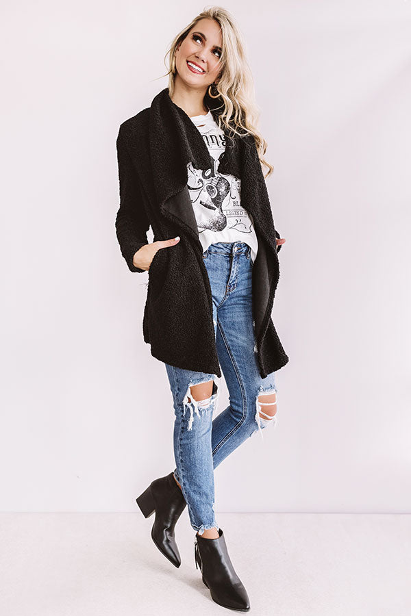 As Long As You Love Me Sherpa Cardigan In Black