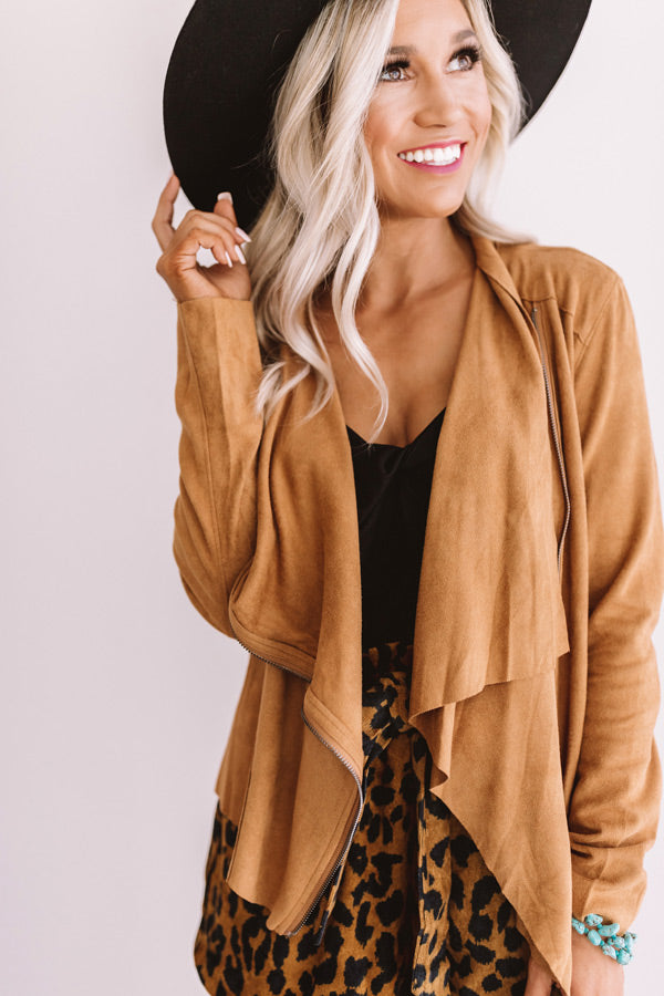 Chills In Chicago Faux Suede Jacket In Camel