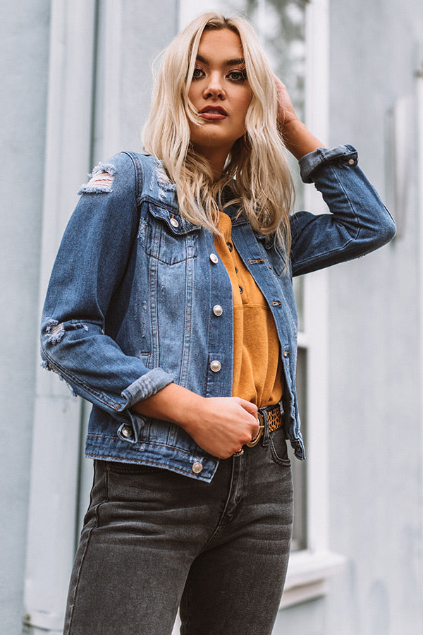 The West Coast Distressed Denim Jacket in Dark Wash