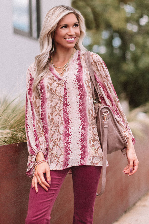 Romantic Retreat Snake Print Top In Sangria