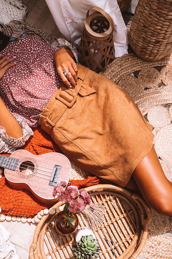 The Essie Faux Suede Skirt In Camel