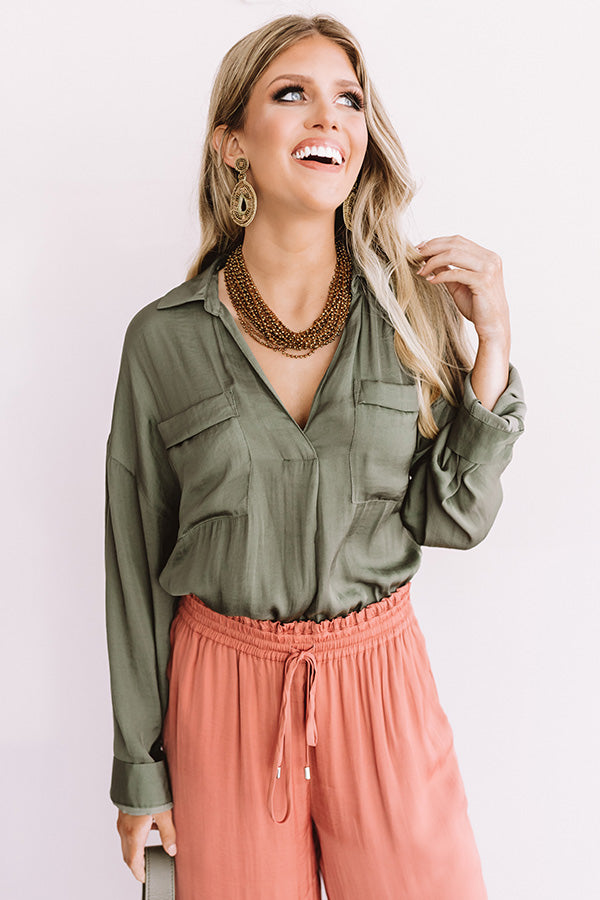 Dreams Of Manhattan Satin Top In Olive