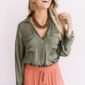 Dreams Of Manhattan Satin Top In Olive Image - 1