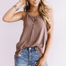 Party Perfection Ribbed Henley Tank In Taupe Image - 1