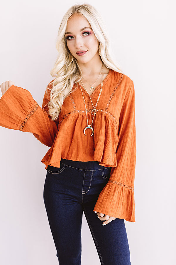 Aspen Happy Hour Crochet Top In Pumpkin