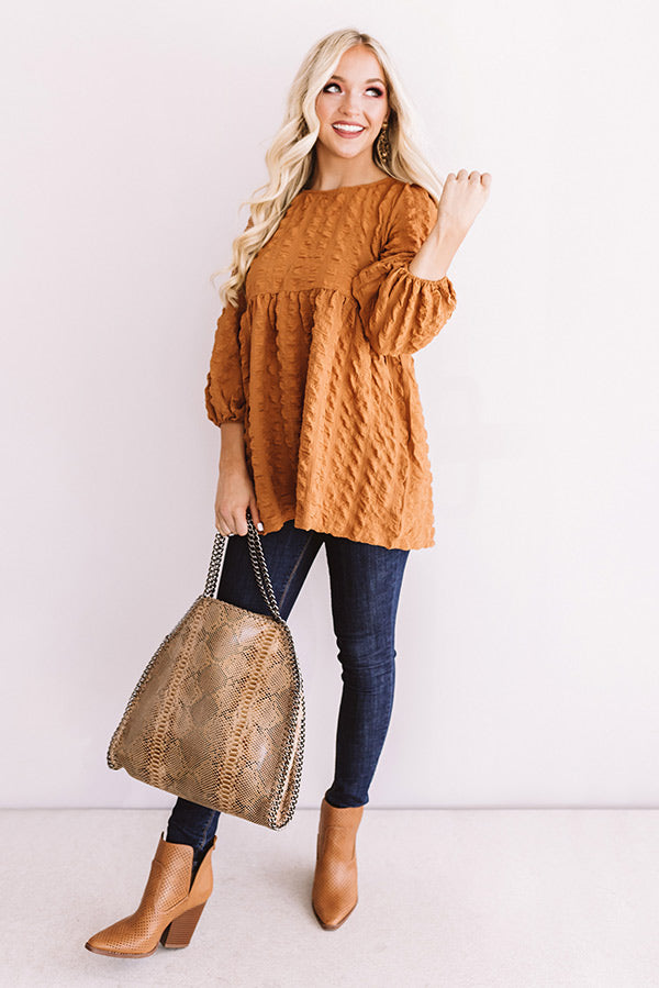 Effortlessly Charming Babydoll Top In Camel