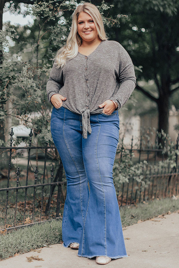 Social Debut Button Up Top In Dark Grey Curves Image - 2