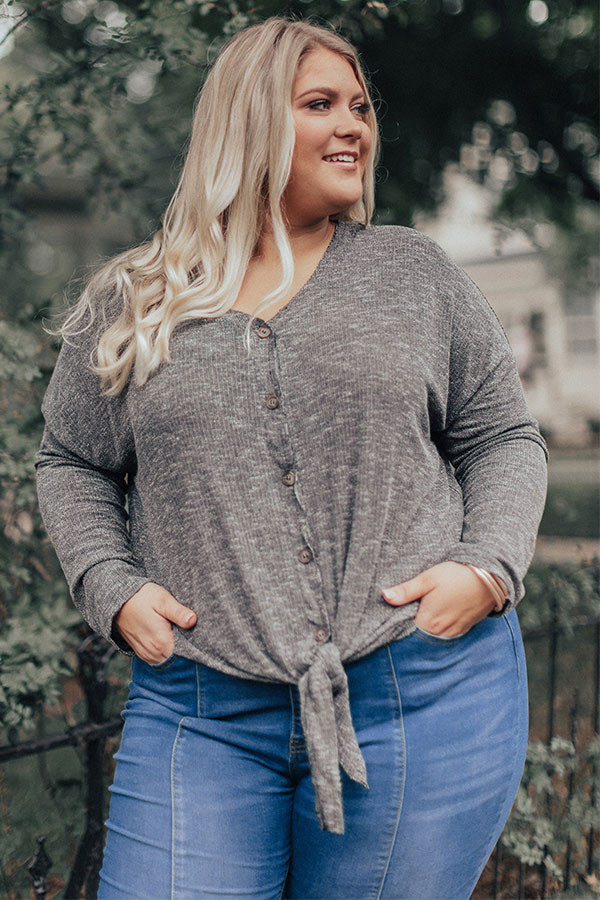 Social Debut Button Up Top In Dark Grey Curves Image - 1