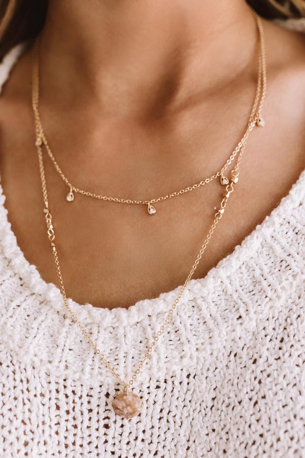 Sweet Dreaming Semi Precious Necklace In Tan