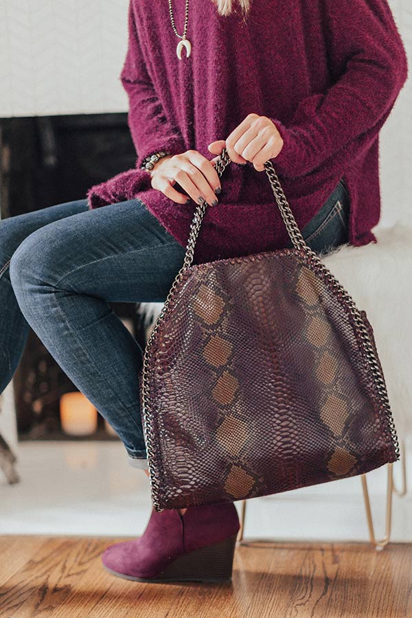 Hearts Run Wild Snake Print Tote In Purple