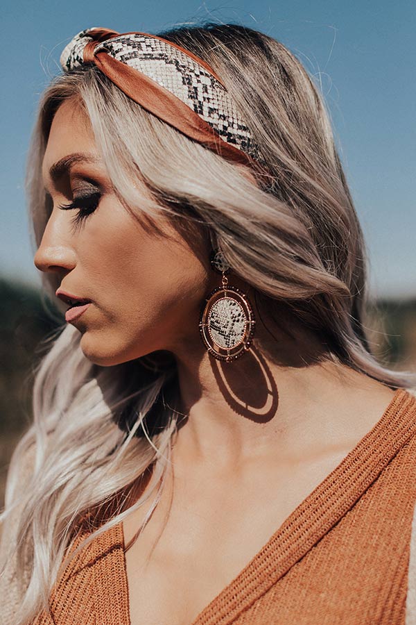 Grand Entrance Snake Print Earrings In Cinnamon