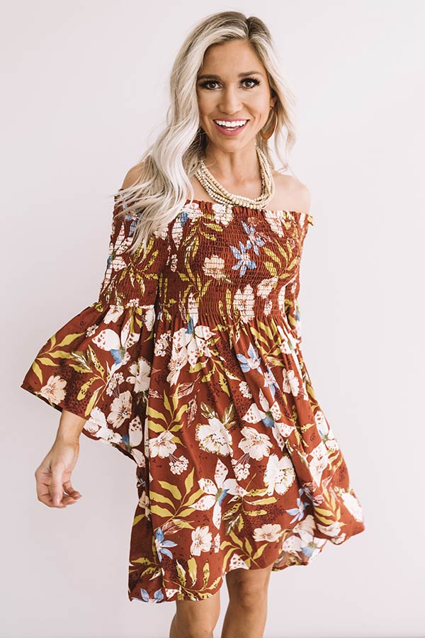 Garden Party Floral Shift Dress In Rust Image - 2