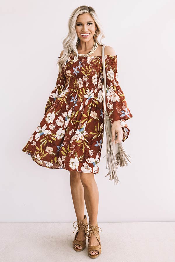 Garden Party Floral Shift Dress In Rust Image - 1