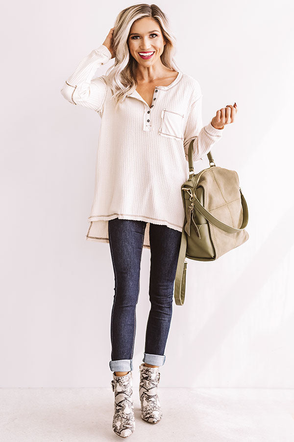 Just Dream Waffle Knit Top In Birch