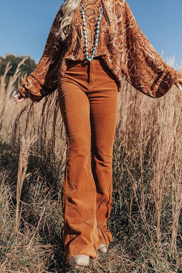The Jasper High Waist Corduroy Flare In Copper